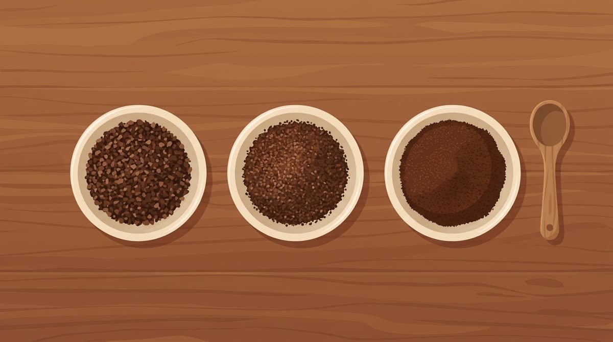 Perbandingan gilingan kopi kasar, sedang, dan halus